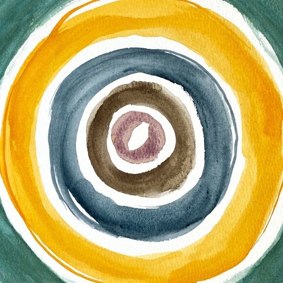 Turning 1 Original Art Bullseye Watercolor Painting on 8x8in Paper - Picture 1 of 4